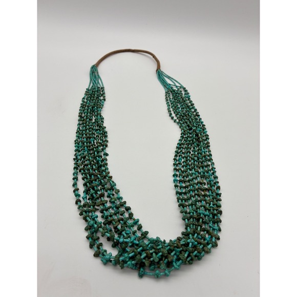 Jewelry - Santo Domingo Kewa Style 10 Strand  Fine Turquoise Heishi Nugget Necklace 28"